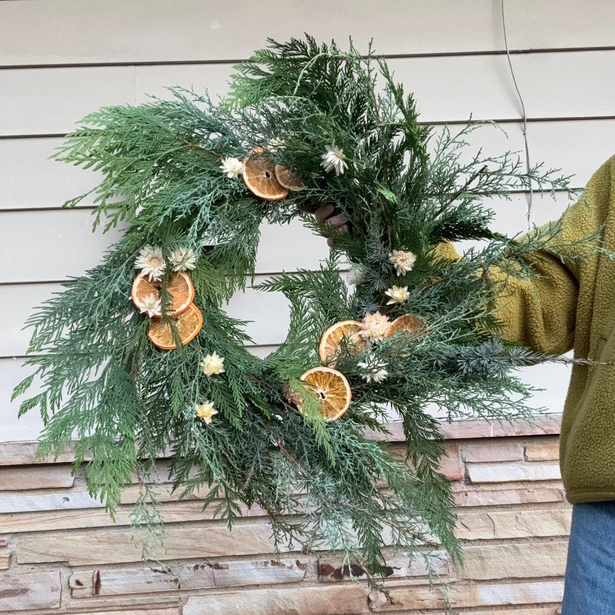 Winter Wreath with Oranges and Dried Flowers