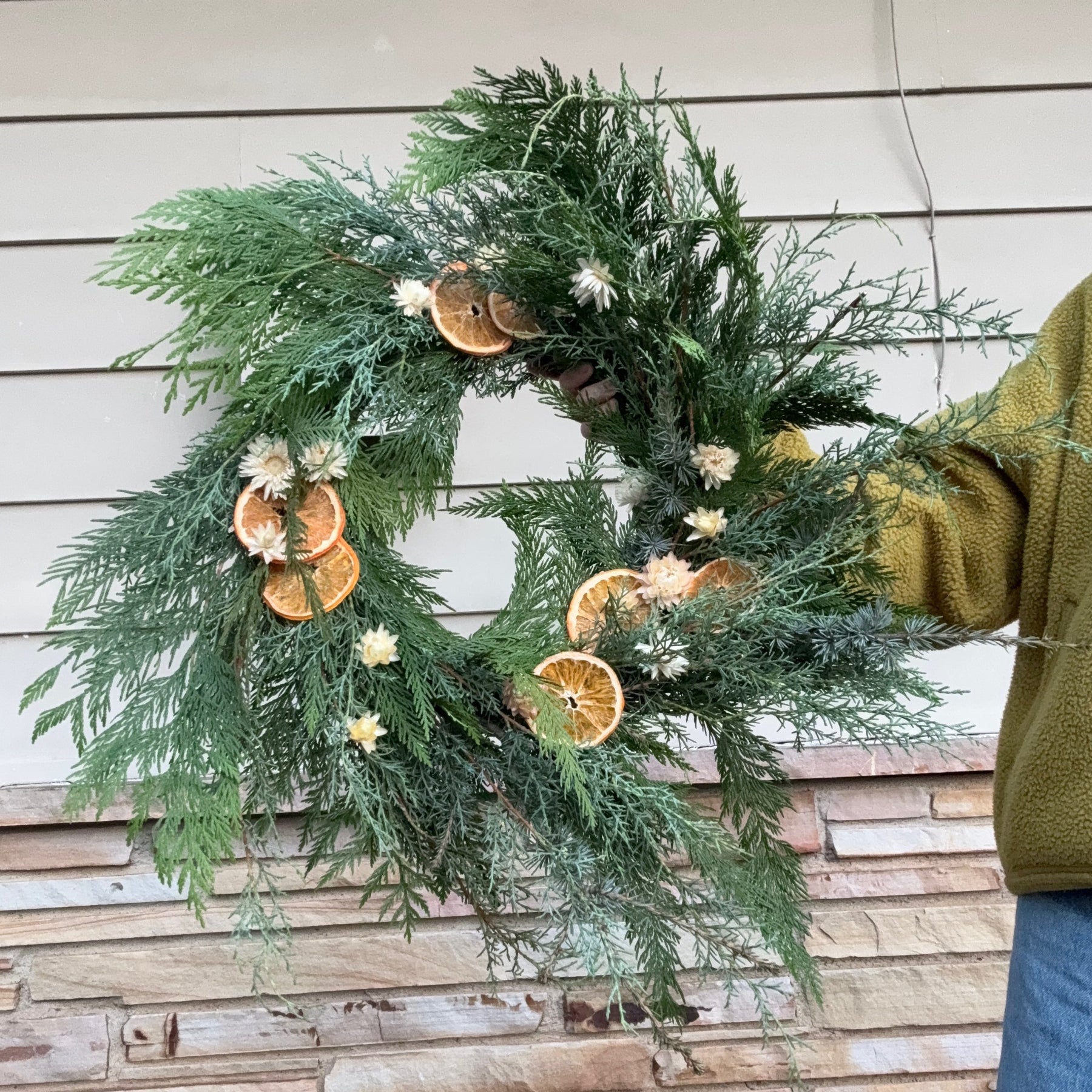 Winter Wreath with Oranges and Dried Flowers